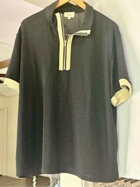 Women’s Black Polo with gold Zip Trim - Lightweight Short Sleeve
